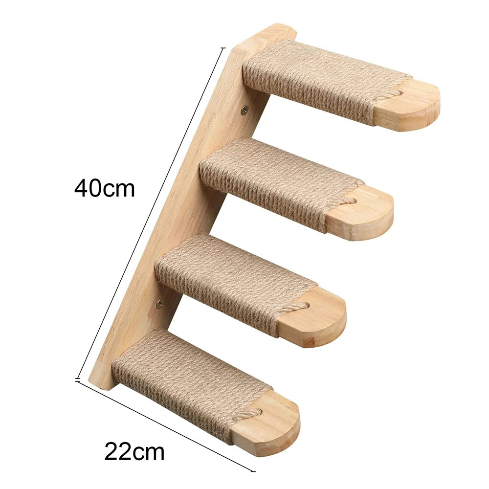 Cat Climbing Shelf Wall Mounted Four Step Stairway With Sisal Scratching Post For Cats Tree Perch Platform Jumping Furniture