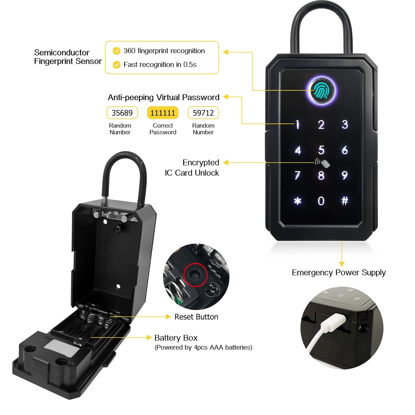 Key Safe Fingerprint Bluetooth Wifi Digital Key Box App Remote Access Wall Mount Combination Security Lockbox