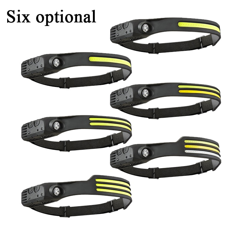 Multi-function Sensor Headlamp COB Head Lamp Flashlight Outdoor USB Rechargeable Waterproof Headlight 5 Lighting Modes Torch